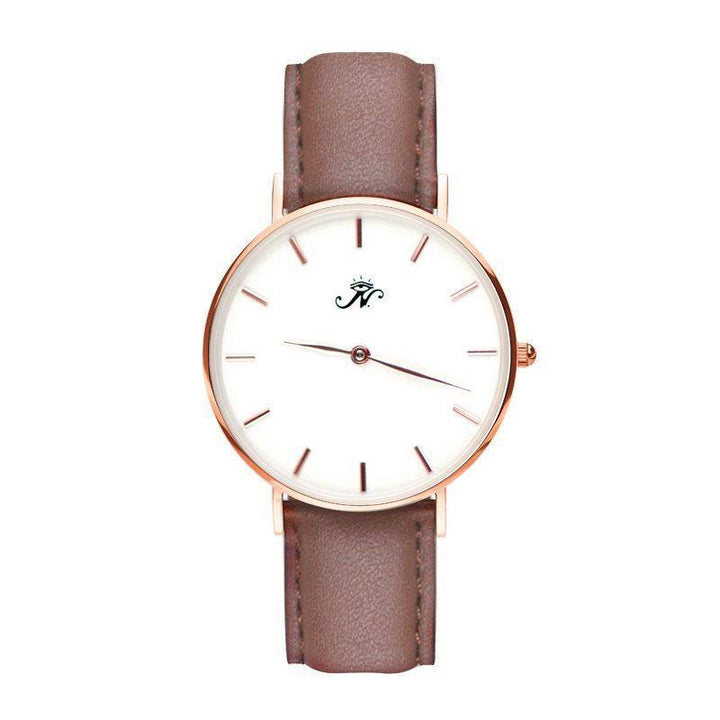 Ossington - Designer Watch Timepiece in Rose Gold with Genuine Brown Leather and Baton Style Face