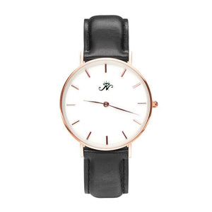 Bayview - Designer Watch Timepiece in Rose Gold with Genuine Black Leather and Baton Style Face