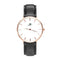 Bayview - Designer Watch Timepiece in Rose Gold with Genuine Black Leather and Baton Style Face