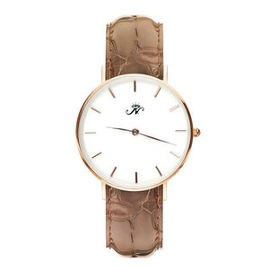 Dupont - Designer Watch Timepiece in Gold with Brown Alligator Style Genuine Leather and Baton Style Face