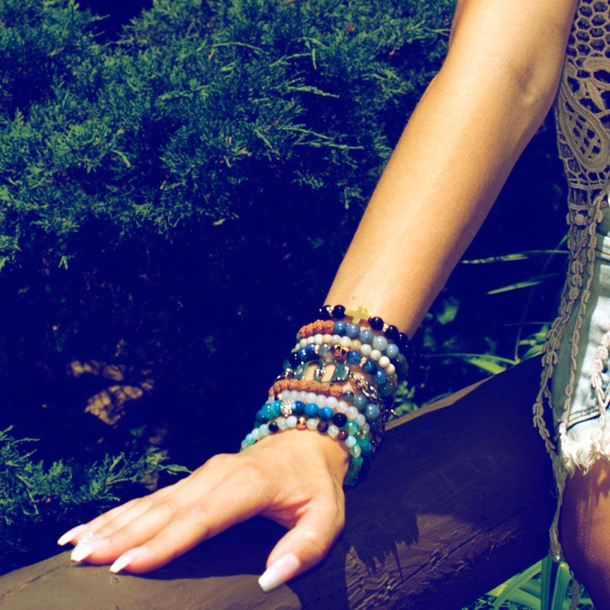 Dreamscape | Gold Mala Yoga Bracelet | Waterweeds Agate