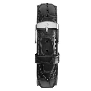 Broadview - Designer Watch Timepiece in Silver with Black Alligator Style Genuine Leather and Baton Style Face - Strap
