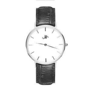 Broadview - Designer Watch Timepiece in Silver with Black Alligator Style Genuine Leather and Baton Style Face