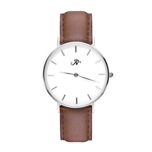 Eglinton - Designer Watch Timepiece in Silver with Genuine Brown Leather and Baton Style Face