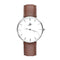 Eglinton - Designer Watch Timepiece in Silver with Genuine Brown Leather and Baton Style Face