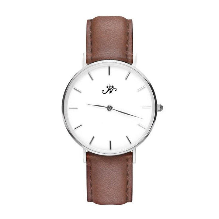 Eglinton - Designer Watch Timepiece in Silver with Genuine Brown Leather and Baton Style Face