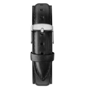 Old Mill - Designer Watch Timepiece in Silver with Genuine Black Leather and Baton Style Face - Strap
