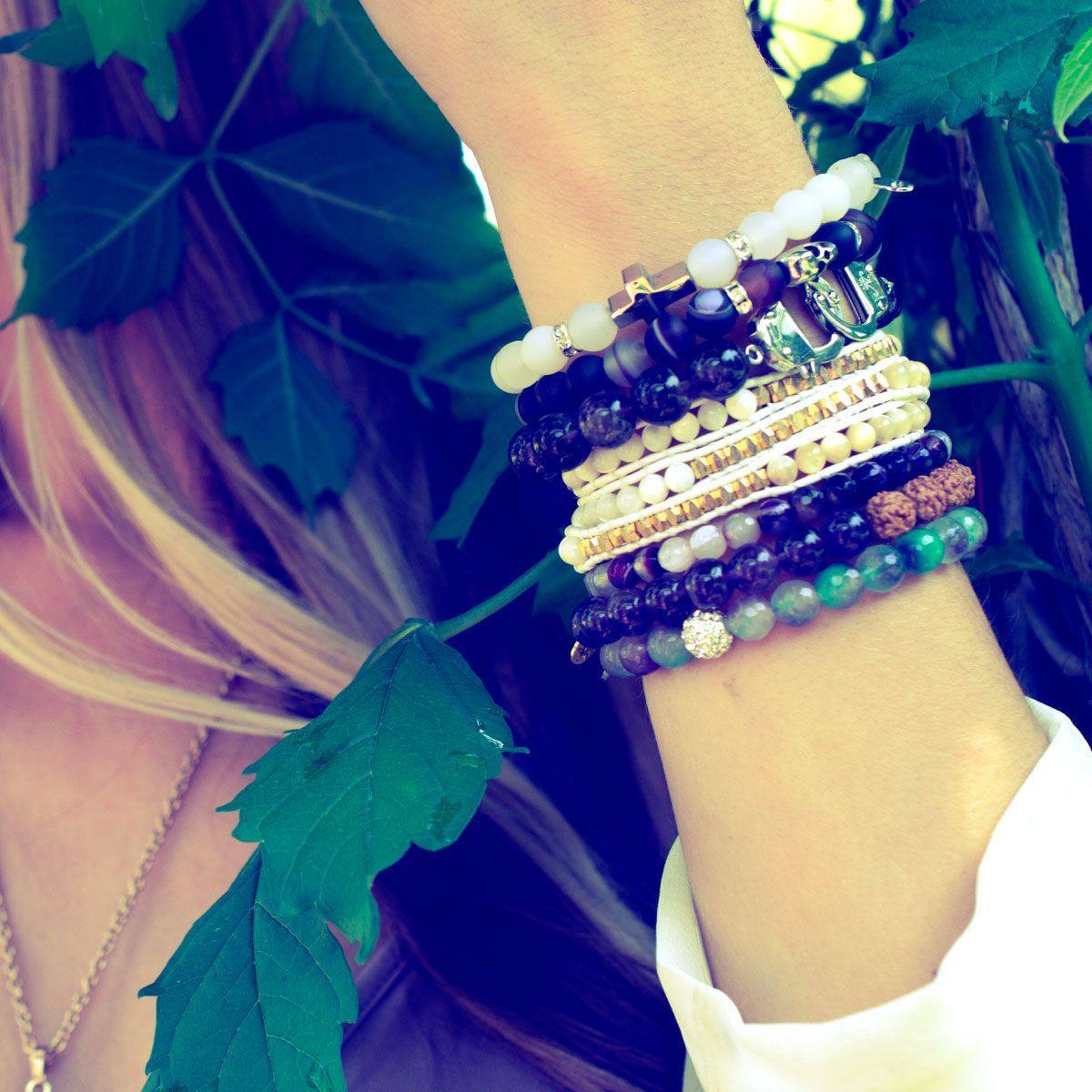 Crystal PearlStone & White Agate | Leather Wrap | Stone Lotus