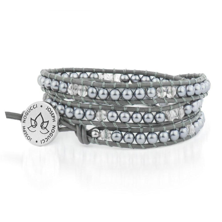 Starry Night Hematite & Blue Crystal | Leather Wrap | Stone Lotus