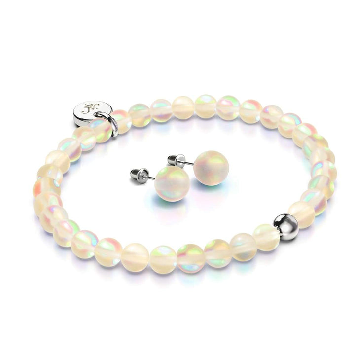 Peach | White Gold Vermeil | Mermaid Glass Gift Set | Bracelet and Stud Earrings