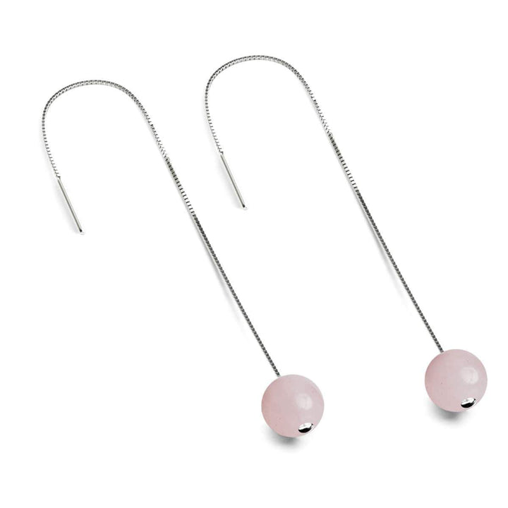 Rose Quartz | .925 Sterling Silver | Chain Drop Threader Gemstone Earrings