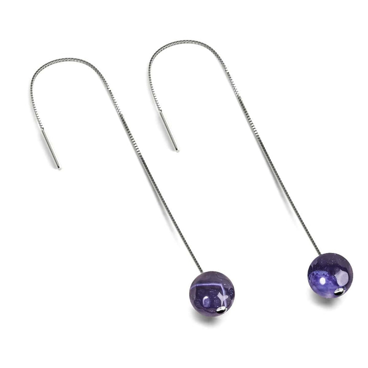 Purple Line Faceted Agate | .925 Sterling Silver | Gemstone Chain Drop Threader Earrings