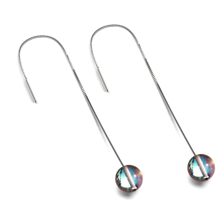 Rainbow Supernova | .925 Sterling Silver | Galaxy Glass Chain Drop Threader Earrings