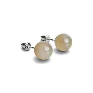 Grey Line Agate | .925 Sterling Silver | Stone Stud Earrings