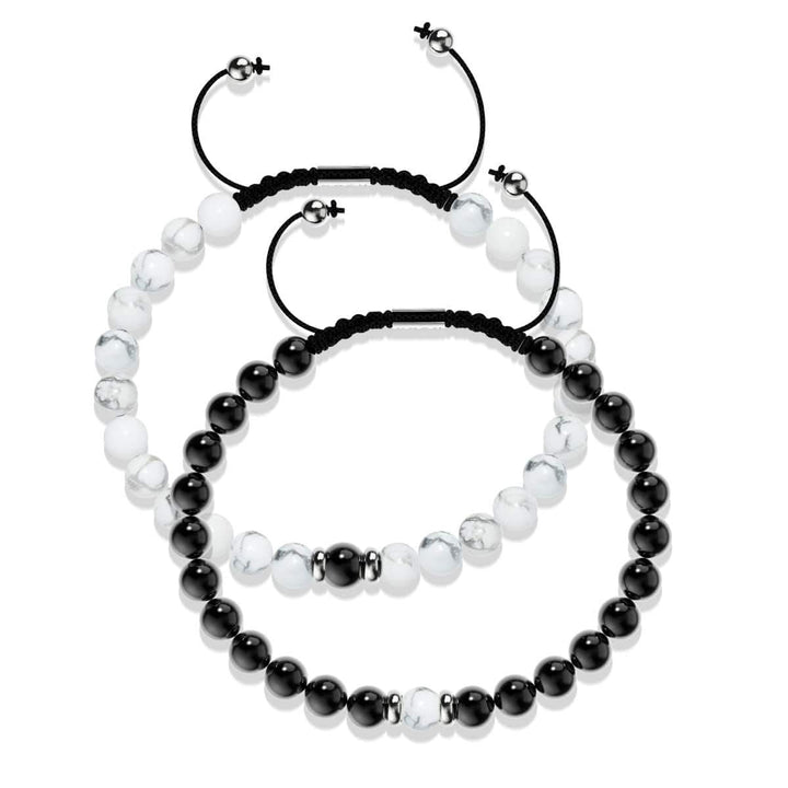 Howlite & Onyx | Soulmate Bead Bracelet Set | .925 Sterling Silver