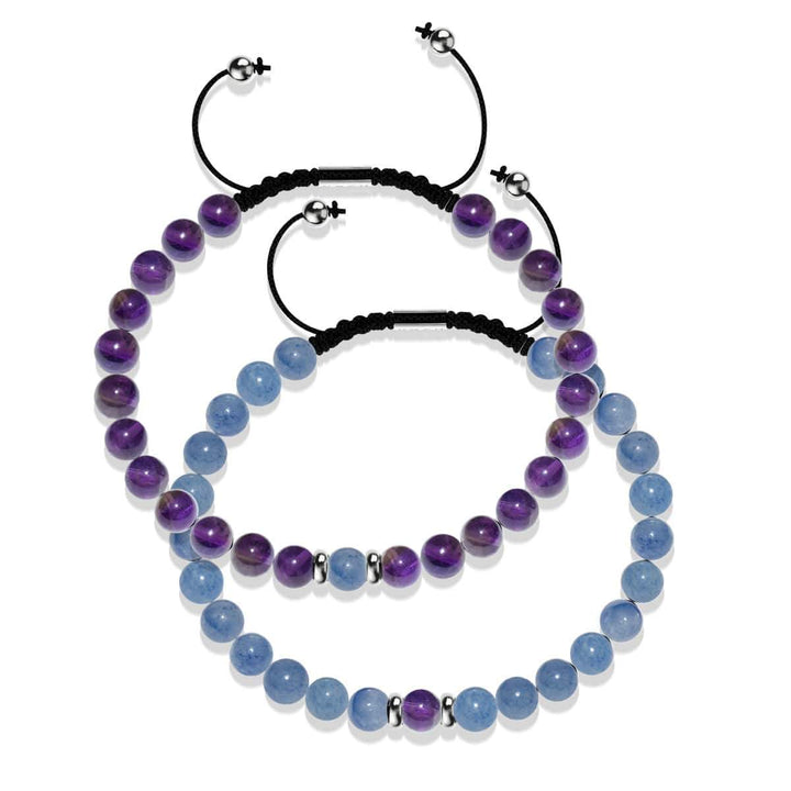 Amethyst & Aquamarine | Soulmate Bead Bracelet Set | .925 Sterling Silver