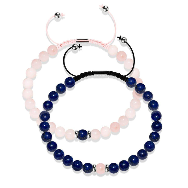 Lapis & Rose Quartz | Soulmate Bead Bracelet Set | .925 Sterling Silver