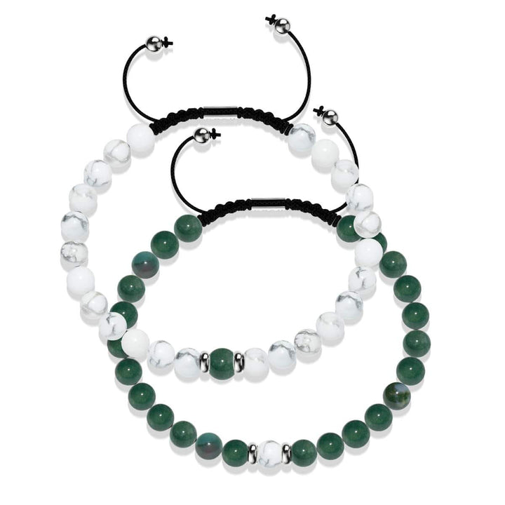 Green Jade & Howlite | Soulmate Bead Bracelet Set | .925 Sterling Silver