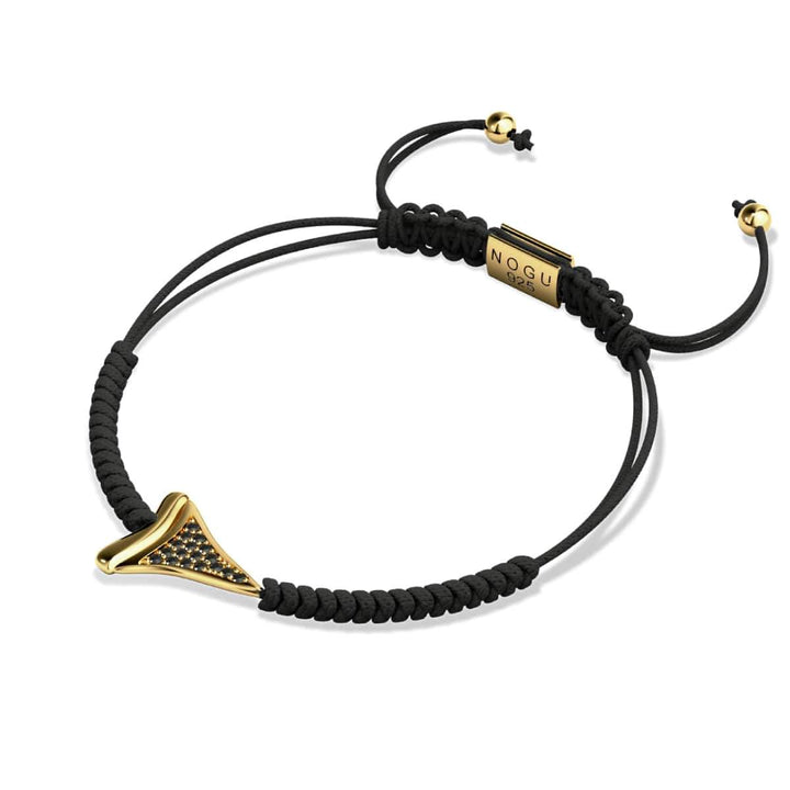 Shark Tooth Black Macrame Bracelet by Lauren Howe | .925 Sterling Gold Vermeil | Black Crystal