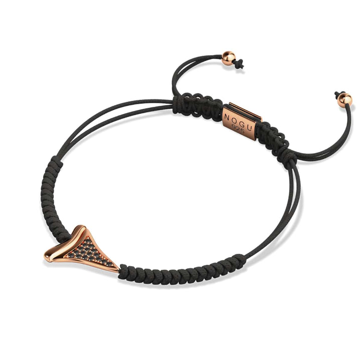 Shark Tooth Black Macrame Bracelet by Lauren Howe | .925 Sterling Silver Rose Gold Vermeil | Black Crystal