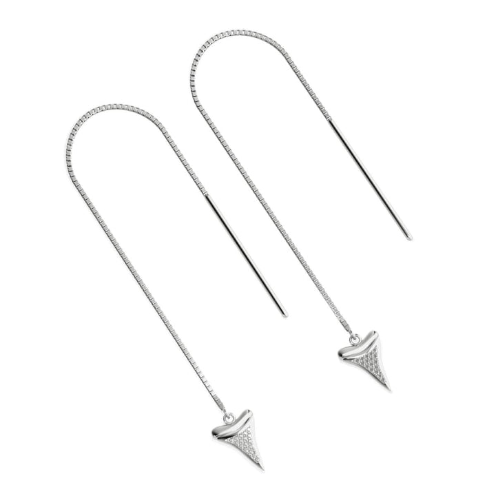Shark Tooth Chain Drop Threader Earrings by Lauren Howe | .925 Sterling Silver | Crystal