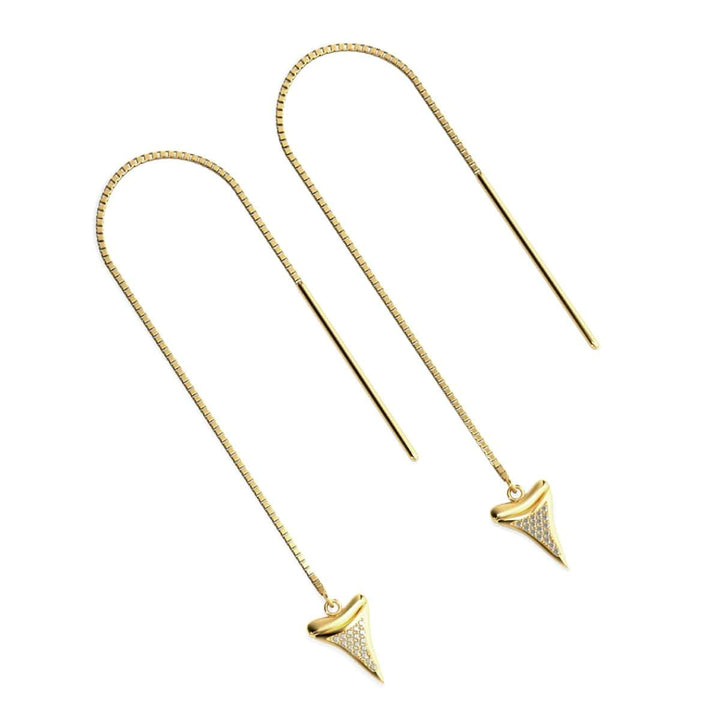 Shark Tooth Chain Drop Threader Earrings by Lauren Howe | .925 Sterling Gold Vermeil | Crystal