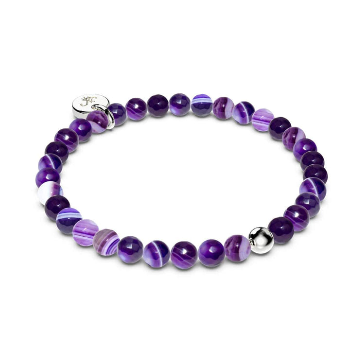 Purple Line Agate | .925 Sterling Silver | Healing Gemstone Bead Bracelet
