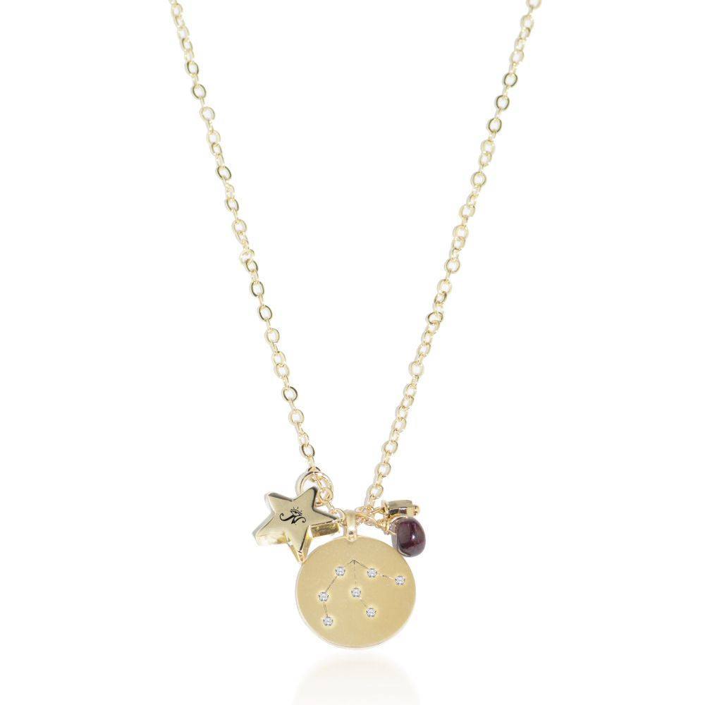 Aquarius gold zodiac crystal garnet necklace