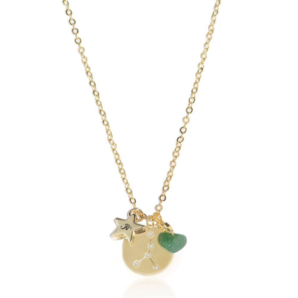 Cancer gold zodiac crystal emarald necklace