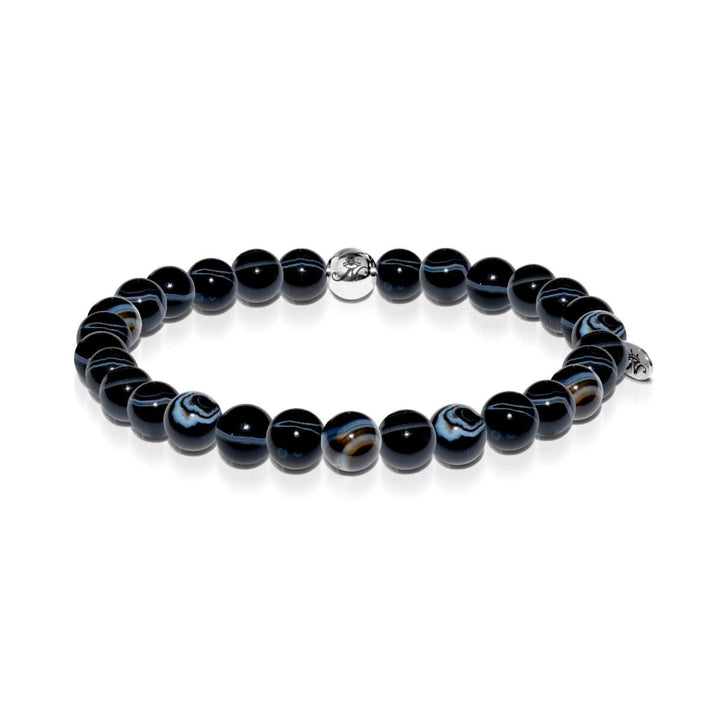 Men's | Silver | Black Line Agate Bead Bracelet