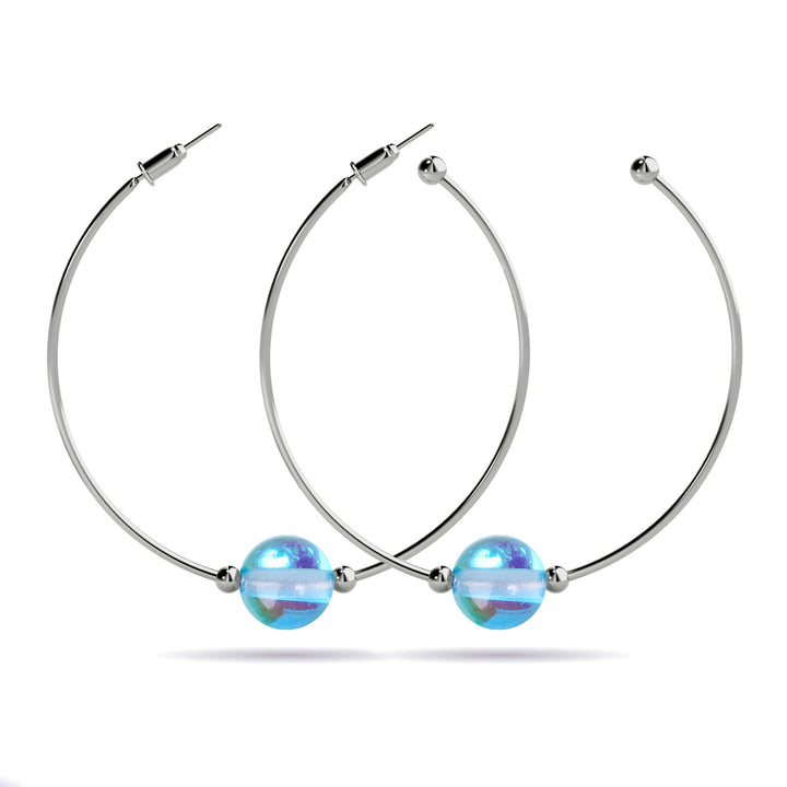 Blue Nebula | Silver | Galaxy Glass Hoop Earrings