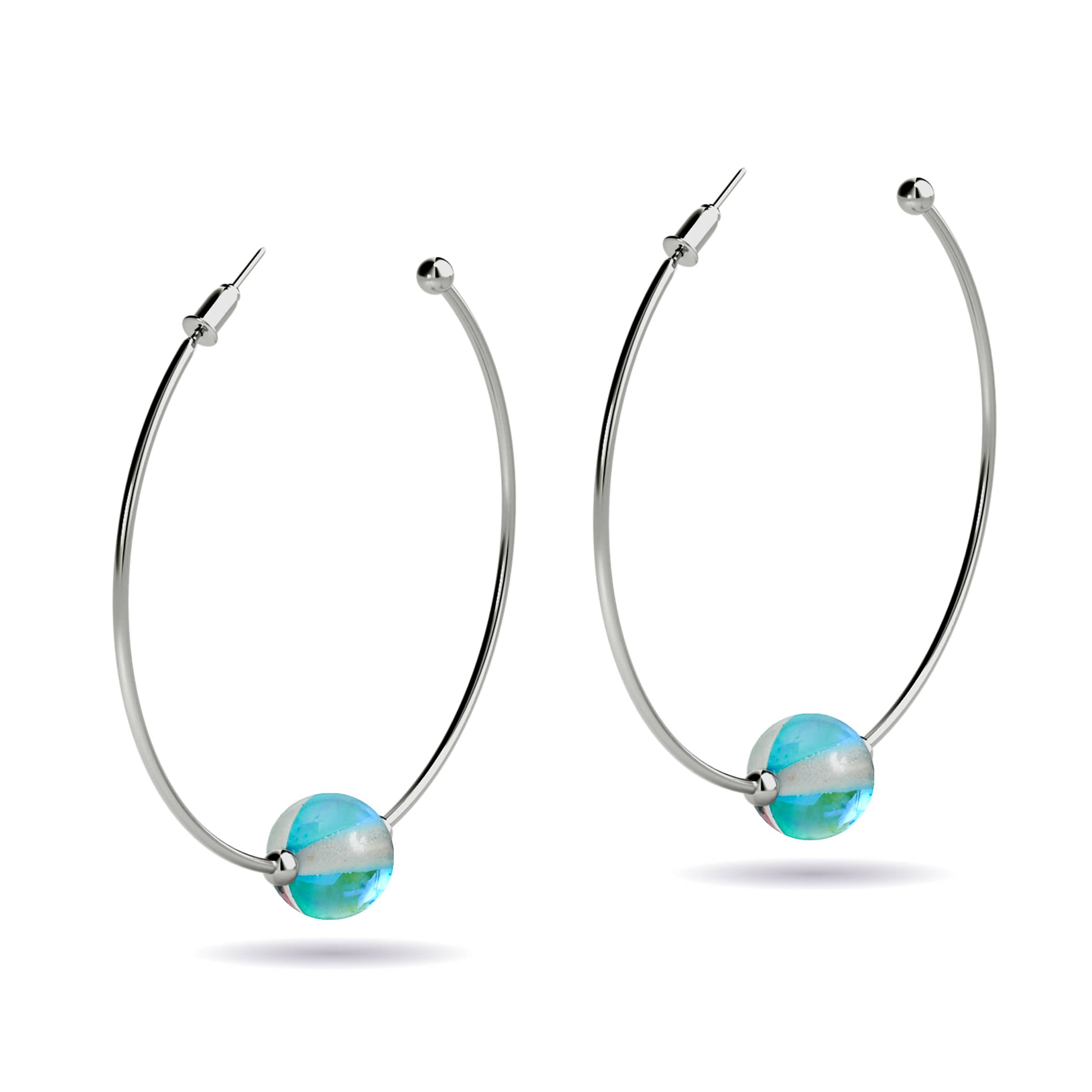 Blue Nebula | Silver | Galaxy Glass Hoop Earrings