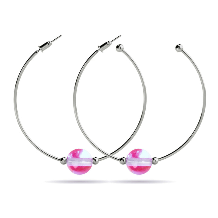 Pink Nebula | Silver | Galaxy Glass Hoop Earrings