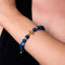 St. Monica of Hippo | Gold Cross | Matte Blue Striped Agate Bracelet