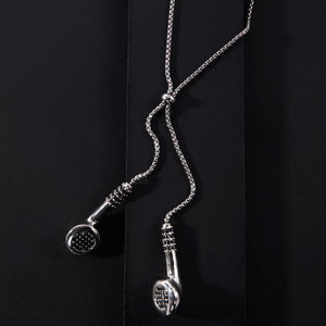 Men's | BPM | Silver | Black Crystal Headphones Necklace