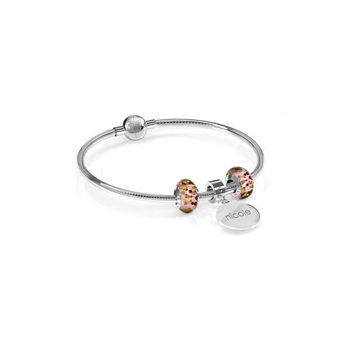 Pink Gecko - Custom Engraved Silvertone IRIS Charm Bracelet