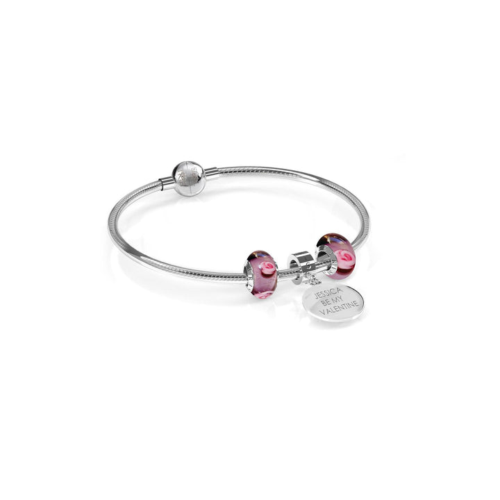 Violet Spring - Custom Engraved Silvertone IRIS Charm Bracelet