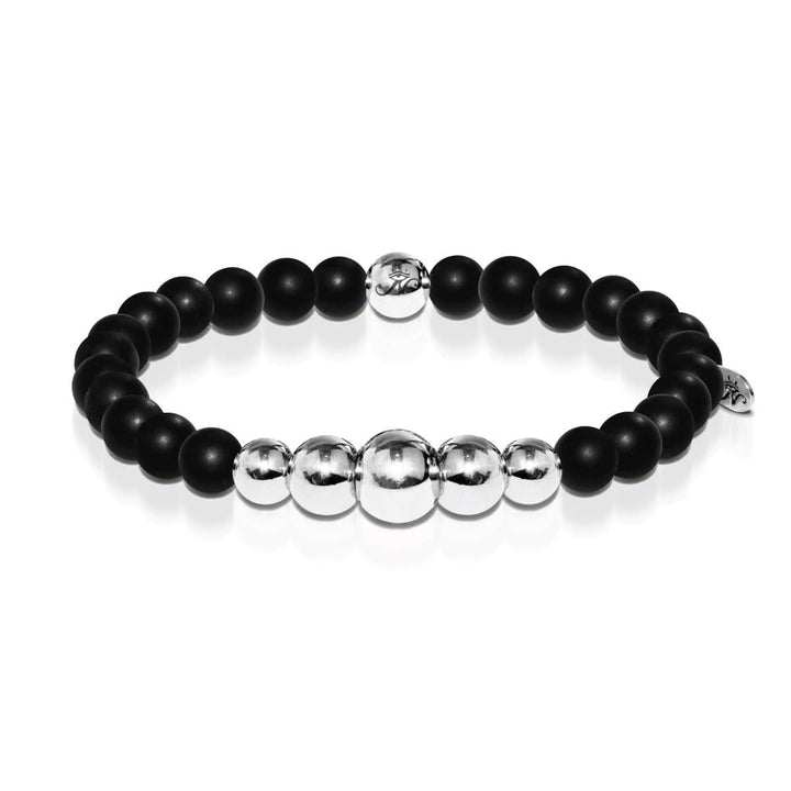 Men's | Silver | Temple | Matte Black Bead Bracelet