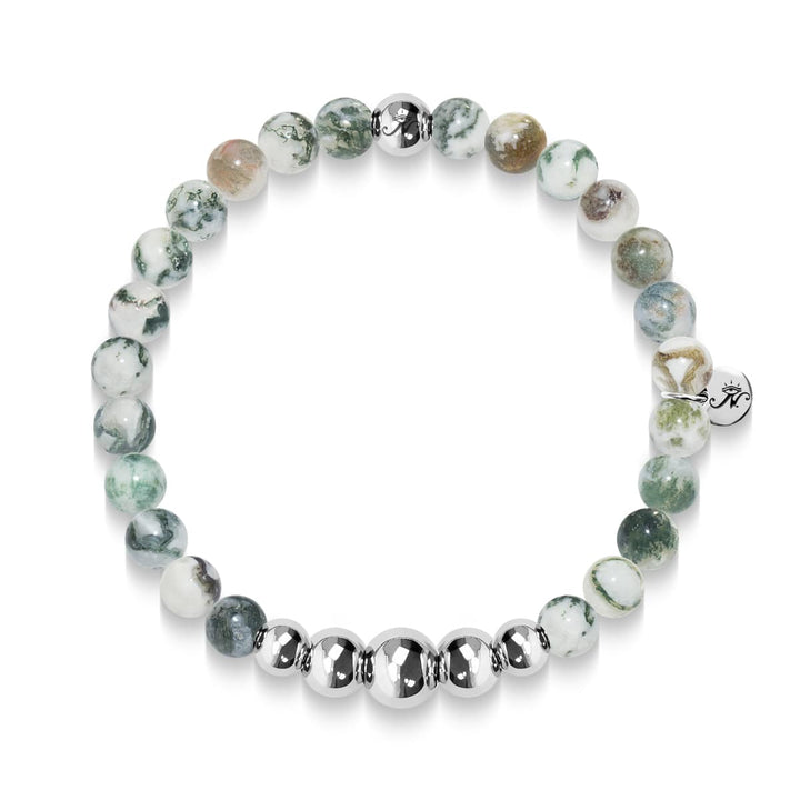 Transcendence | Silver Aura Green Marbled Agate Bracelet