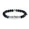 Men's | Silver | Temple | Black Line Agate Bead Bracelet