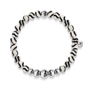 Bravery | Silver Aura Black Wavy Lines Faceted Agate Bracelet