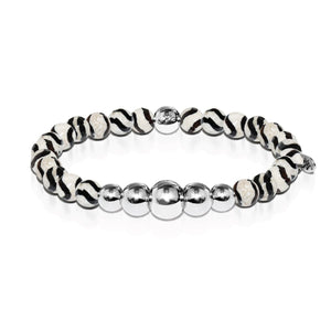 Bravery | Silver Aura Black Wavy Lines Faceted Agate Bracelet