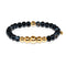 Men's | 18k Gold | Temple | Black Line Agate Bead Bracelet