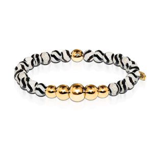 Bravery | Gold Aura Black Wavy Lines Faceted Agate Bracelet
