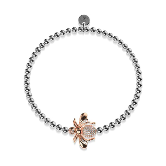 Queen | 18k Rose Gold & Silver | Crystal Honeybee Charm Bracelet