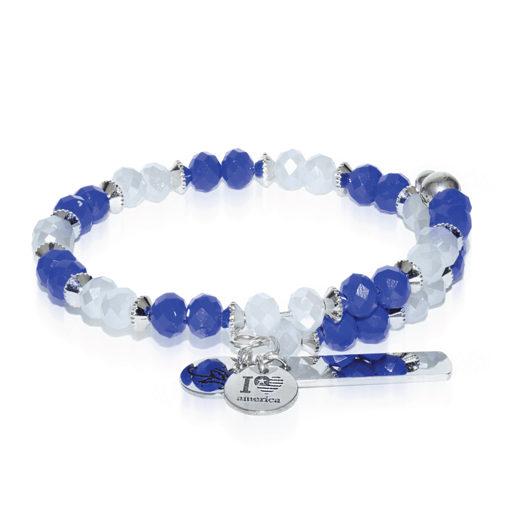 Blue & White | Silver Glass Crystal Expandable Bangle