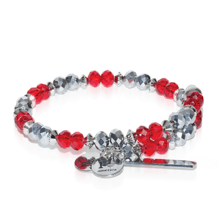 Red & Grey | Silver Glass Crystal Expandable Bangle