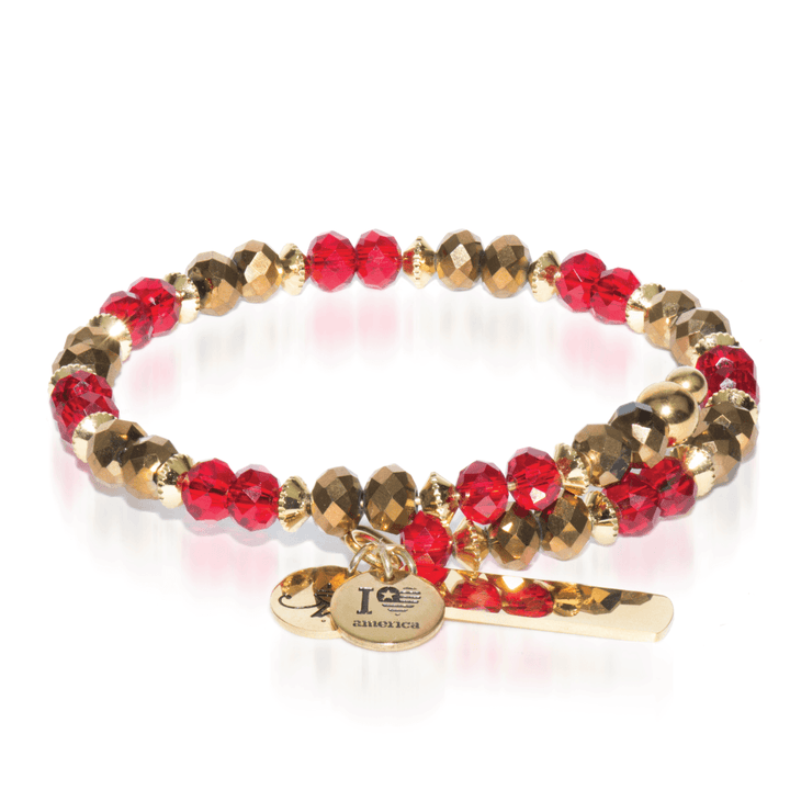 Gold & Red | Gold Glass Crystal Expandable Bangle