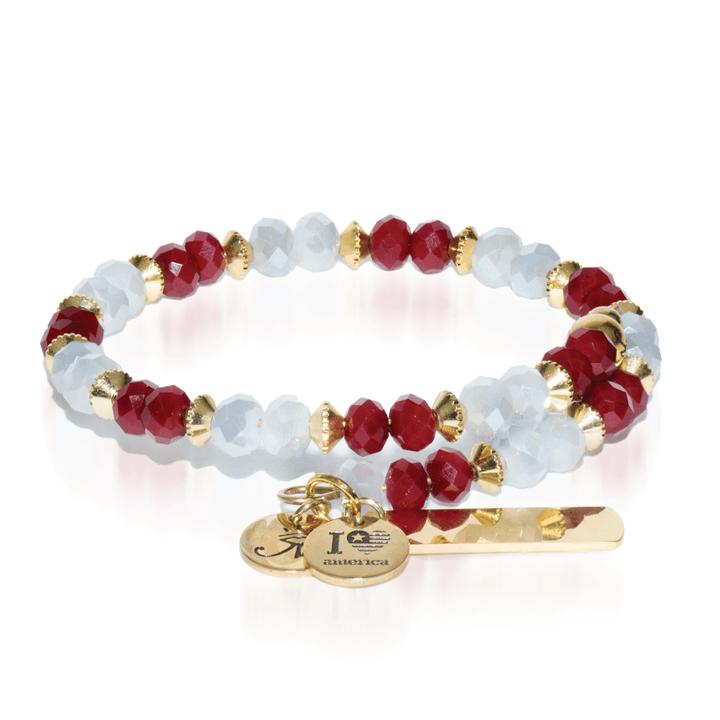 Red & White | Gold Glass Crystal Expandable Bangle