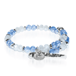 Light Blue & White | Silver Glass Crystal Expandable Bangle